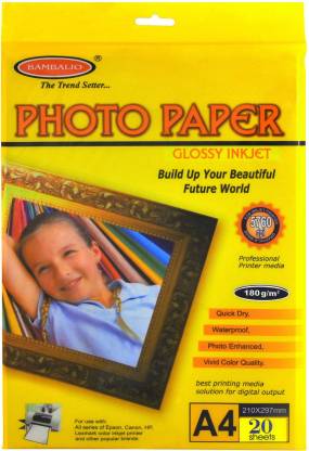 BAMBALIO 180 GSM High Glossy Photo Paper 40 Sheets, A4 Size 180 gsm Inkjet Paper