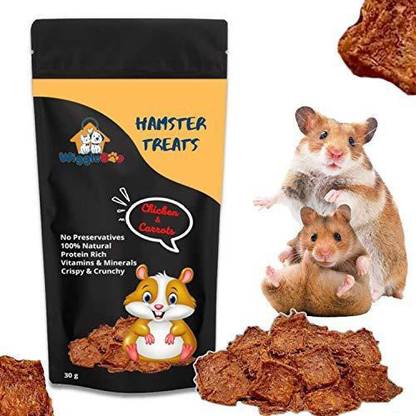 WiggleBoo Chicken & Carrots Hamster Treats | Travel Friendly Pack | Protein Rich | Crunchy Healthy Food Snacks | For All Hamster Sizes & Breeds | 100% Natural | 30g Chicken, Carrot Hamster Treat