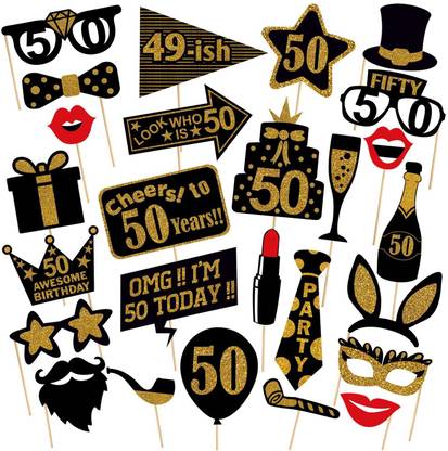 ZYOZI 50th Birthday Party Photo Booth Props (26Pcs) for Birthday Party, 50th Party Supplies for Men and Women Photo Booth Board