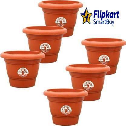 Flipkart SmartBuy 10 Inch Round Flower Planter | Planter Pot | Plant Container Set, Pack of 6 - Brown Plastic Pots Plant Container (Plastic, External Height - 22 cm) Plant Container Set (Pack of 6, Plastic) Plant Container Set