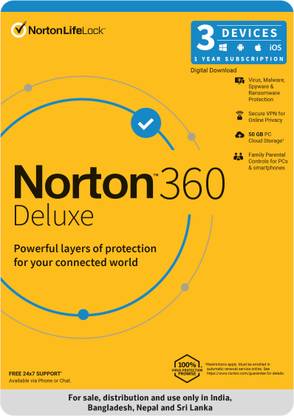 Norton 360 Deluxe 3 PC PC 1 Year Total Security (Email Delivery - No CD)