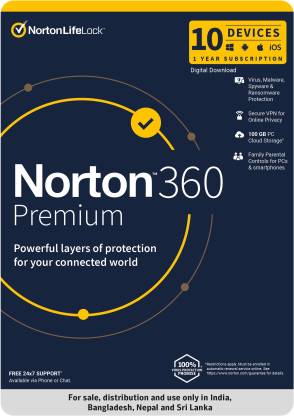 Norton 360 Premium 10 PC PC 1 Year Total Security (Email Delivery - No CD)