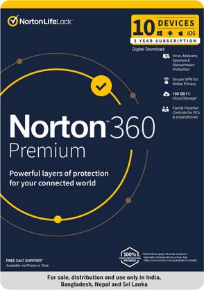 Norton 360 Premium 10 PC PC 3 Years Total Security Compatible with Mac, Android, iOS, Windows (Email Delivery - No CD)