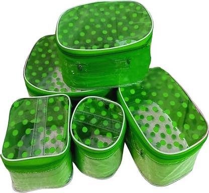 THouse 5 Kit Dot Print Green Makeup Box Vanity Box