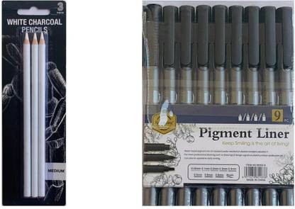 ART PAVILION The Pingaksho Artpavillion combo SPL set for mandla, drawing & mix media it contains white charcoal pencil set of 3pcs & pigment liner black pen for classified for mandla Art