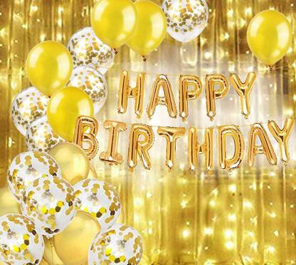 SOI Solid Happy Birthday Gold Royal Combo Birthday Balloons Decoration for Kids Or Girls Boys Birthday Decoration Items (Pack of 34) Gold Balloon