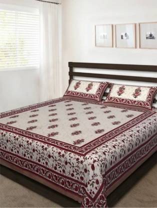 GARGIE CREATION 144 TC Cotton Double Floral Flat Bedsheet