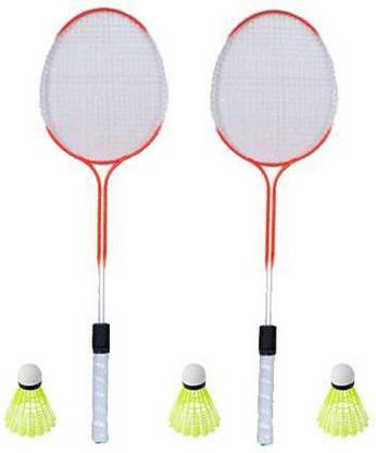 IONEX Double Shaft Multi Colour Set Of 2 Piece Badminton Racket With 3 Piece Plastic Shuttle Badminton Kit