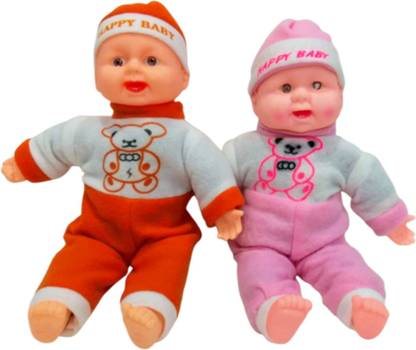NISHKARSH Combo of Cute Stuffed Musical Laughing Happy Baby Doll Boy Pink and Orange