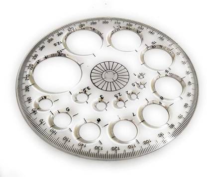 Brightstar Protractor 360 Degrees Full Round with Circle Stencils (White, 12.5 cm) Ruler