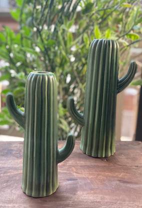 Craftribal Cactus Vase Flower Vase, (Set of 2 Pcs, Small: 8 Inch, Big : 10 Inch) Ceramic Vase