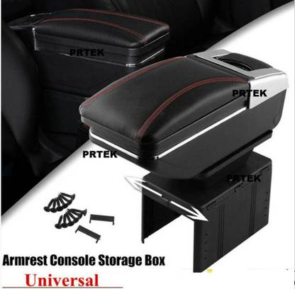 PRTEK Universal Car Armrest Console Storage Box Rotatable Black Leather Center Box Car Armrest