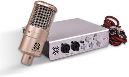 Xtreme Acoustics XA-C01SL-ST2SL Audio Interface Studio 2 with Midi in & Midi Out (Silver) and Condenser Microphone (Silver) Combo for Recording/Podcasting/Live Streaming/Home Studio/YouTube Videos Audio Interface