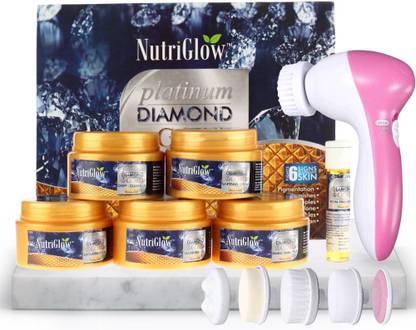 NutriGlow Platinum Diamond & Gold Facial Kit With Face Massager Combo