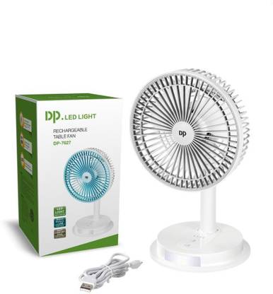 DP.LED 7627 RECHARGEABLE TABLE FAN MULTI-FUNCTION DUAL-MODE POWER SUPPLY FAN THREE-STAGE SPEED REGULATION BUILT-IN BATTERY, TWO POWER SUPPLY MODES ARE OPTIONAL THE LIGHTING USES HIGH-BRIGHTNESS LAMP BEADS BATTERY CAPACITY: 4000MAH 88 mm 3 Blade Table Fan