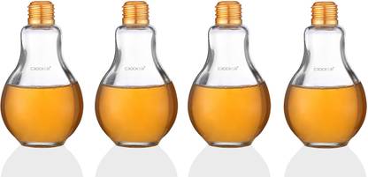 Crockeri (Pack of 4) Bulb Shaped Glasses (Set of 4), Food Grade Quality Light Bulb for Juice, Cocktail, Kids, Gifts, Re-usable & Multi-Use, Cocktail Bulb, 250 ml Each Glass Set Cocktail Glass