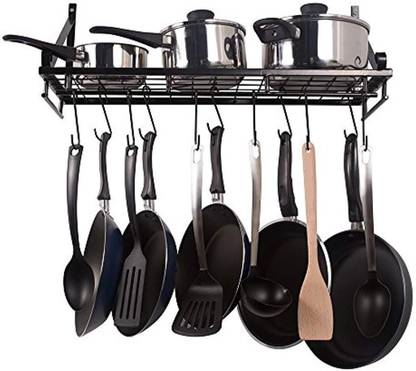 INDIAN STARLINE Containers Kitchen Rack Iron Geo Fashion Wall mounted pots and pans rack. Pot holders wall shelves with 10 hooks. Kitchen shelves wall mounted with wall hooks