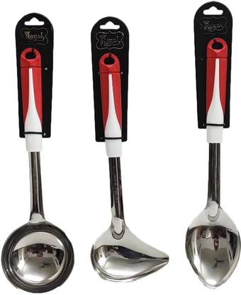GC Royal Stainless Steel 3 Pc Combo-Ladle, Curry Server & Pan Server Kitchen Tool Set