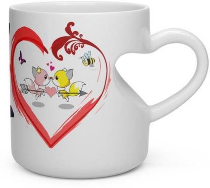 V Kraft "carton couple" unique heart shape inner cut coffee mug\tea cup for birthday anniversary mother's day and any other special day love quote printed Ceramic love with Handle-Perfect Gift to Anyone On Any Occasion | Coffee\milk mug & Tea Cup | Pack of 1 Ceramic Coffee Mug