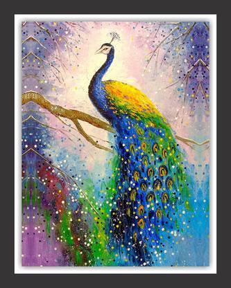 K K CREATIONS PEACOCK Photo Frame Digital Reprint 10 inch x 8 inch Painting