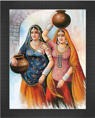 K K CREATIONS Village Girl Photo Frame Digital Reprint 10 inch x 8 inch Painting