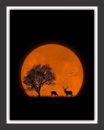 K K CREATIONS Full Moon Painting Digital Reprint 10 inch x 8 inch Painting