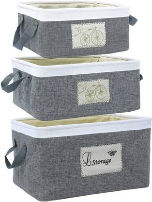 HomeStorie Jute Rectangular Grey Foldable Storage Basket Bins Organizer, Small, Medium & Large - Set of 3 Storage Basket