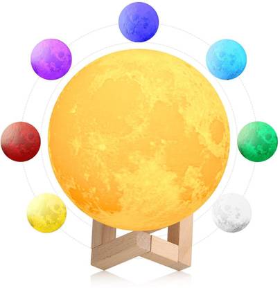 FAVOURITE MALL 3D Moon Night Lamp Non-Rechargeable with Stand 7 colour Bedroom Lights for Adults and Kids (Multi colour- 1 piece) Night Lamp