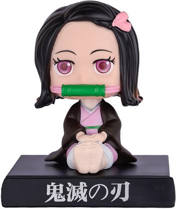 Relicon Demon Slayer Nezuko Kamado Bobble Head with Mobile Holder (Design-3) Anime Manga Action Figure Toys Collectible Showpiece for Car Dashboard | Office Workstation Desk | Table Top