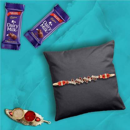 Cadbury Premium Diamond Rakhi with 2 Pieces Dairy Milk Chocolates | Rakhi Chocolate Gift for Brother | Roli, Chawal, Chandan, Misri Combo
