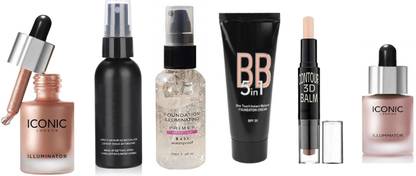 Wiffy Natural Iconic Illuminator Ultra Smooth Shine Waterproof Face And Body Highlighter 3D glow shine for medium to wheatish skin Highlighter (ORIGINAL) WITH PROFESSIONAL FACE MAKEUP FIXING SPRAY FOR MAKEUP 01 MATTE FINISH, CLEAR, 100 ML, FOUDATION ILLUMINATING PRIMER MAKEUP BASE WATERPROOF 50 ML ,BB 5 IN 1 FOUNDATION CREAM 60G , 2 IN 1 BB HIGHLIGHT AND 3D CONTOUR BALM STICK 6.2G AND Natural Iconic Illuminator Ultra Smooth Shine Waterproof Face And Iconic london illuminator liquid highlighter face and body waterproof 3D glow bridal makeup Highlighter (blossom)