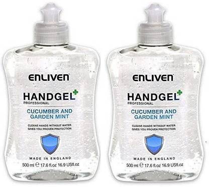 Enliven Hand Gel Cucumber & Garden Mint 500ml Pack of 2 Hand Sanitizer Bottle