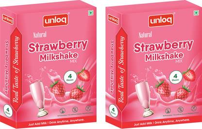unloq Strawberry Milkshake Instant Mix Combo Pack | Just add Milk | No Preservatives | No Artificial Flavours | No Artificial Colour | Drink Anytime – 55 g + 55 g (Serves- 8 Glasses)