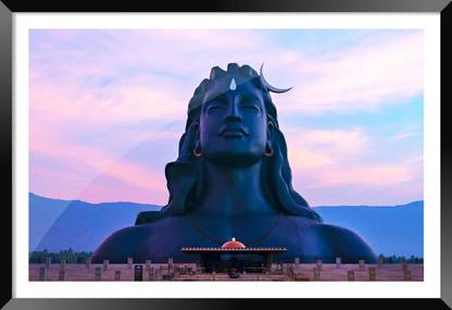 DBrush Adiyogi Shiva Photo Framed Mahadev Glass Painting wall Hanging For Home Decor Digital Reprint 12 inch x 18 inch Painting