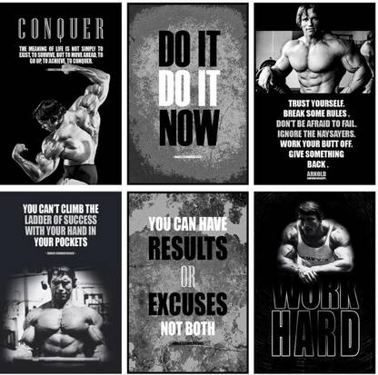 Motivational Wall Posters and Inspirational (Arnold Schwarzenegger )Quotes for Bodybuilding, sportsman, Sports, Office, Home, Study Room and gym, (Pack of 6) Paper Print