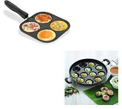 VERPHX Mini UTTAPAM TAWA/Multi Snack Maker 4 in 1 - Mini Pancake Maker, Mini Crepe PAN, Pancake Moulds/Mini Uttapam Pan / Pancake Pan , Multi Snack Make/Mini Uttapam Pan Pancake Pan Multi Snack Maker / Paniarakkal Set with Lid 0.25 L, 0.25 L capacity 22 cm, 25 cm diameter