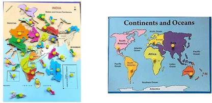 TechBlaze India Map, Oceans & Continents Map Wooden Puzzle for Kids, Indian Map with States and Union Territories , All Continents Map with Ocean Names Wooden Puzzle with Knobs for Kids Jigsaw Puzzle Early Education Learning Toys for Kids and Students