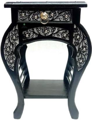 Smarts collection Bedside Table/End Table/Sofa Side Tables/Coffee Table with Drawer Storage and Foot Shelf Table for Living Room and Bedroom Standard (Size 12 X 14 X 21 Inches) (Large, Black) Solid Wood Side Table
