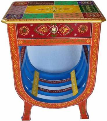 monika art Handcrafted Painted U Shape Table for Living Room/Wooden Brass Bedside Solid Wood Side Table