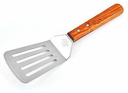 We3 Stainless Steel Metal Griddle Turner Slotted with Strong Wooden Handle Slotted Spatula