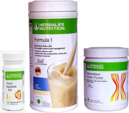 HERBALIFE Weight Loss Combo of Afresh Energy Drink+Formula 1 Nutritional Mix+Protein Powder Energy Drink