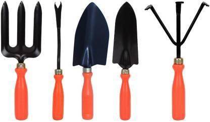 FitnHit Premium Quality Heavy Duty Metal Blade Trowel, Cultivator, Transplanter, Weeder, Fork Pruner Garden Tool Kit (5 Tools) Garden Tool Kit