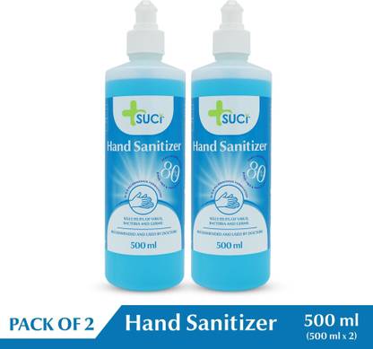 suci  500ML Blue Liquid with WHO Formula containing 80% Ethyl Alcohol (Pack of 2) Hand Sanitizer Pump Dispenser