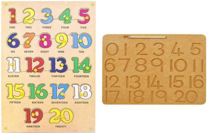 Toyvala UNIQUE WOODEN MATHEMATICAL 1-20 COUNTING/NUMERALS WITH SPELLING & MONTESSORI MATHEMATICAL 1-20 NUMERALS/COUNTING WOODEN TRACING BOARD EASY TO LEARN LEARNING EDUCATIONAL BOARD