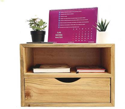 Solvd-in-box Bedvio Rubberwood Floating Bed Side Table with Storage Solid Wood Bedside Table