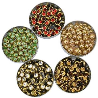 Atifa 4mm round shape flat back kundan stone combo of different colours for embroidery, craft and jewellery making (500 pieces ,each colour hundred pieces)