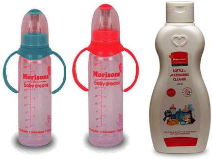 Morison Handle Feeding Bottle 250ml 2 + Bottle Cleaner 200 ml Pack of 3