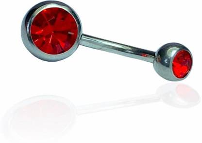 Collana Surgical Stainless steel shiny bright red Stone studded belly button/plug Stainless Steel Beaded Dangling Charm