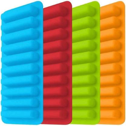 FENNEC MART Set Flexible Rectangular Shape Ice Cube 10 Grids Cavity Mold for Cocktail, Whiskey, Coffee, Fruit Juice, Soft Drink ice-Cube Tray for Water Bottle ice Cube Maker -Plastic 4 pcs Blue, Green, Red Plastic Ice Cube Tray