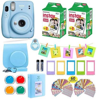 FUJIFILM Instax Mini 11 Sky Blue with Carrying Case with Film Value Pack (40 Sheets) Accessories Bundle Instant Camera
